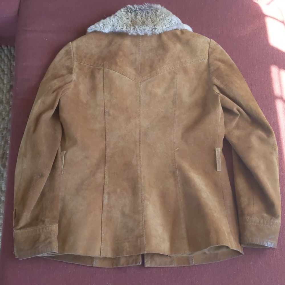 Vintage Brown Leather Jacket with rabbit Fur Collar - Picture 4 of 8